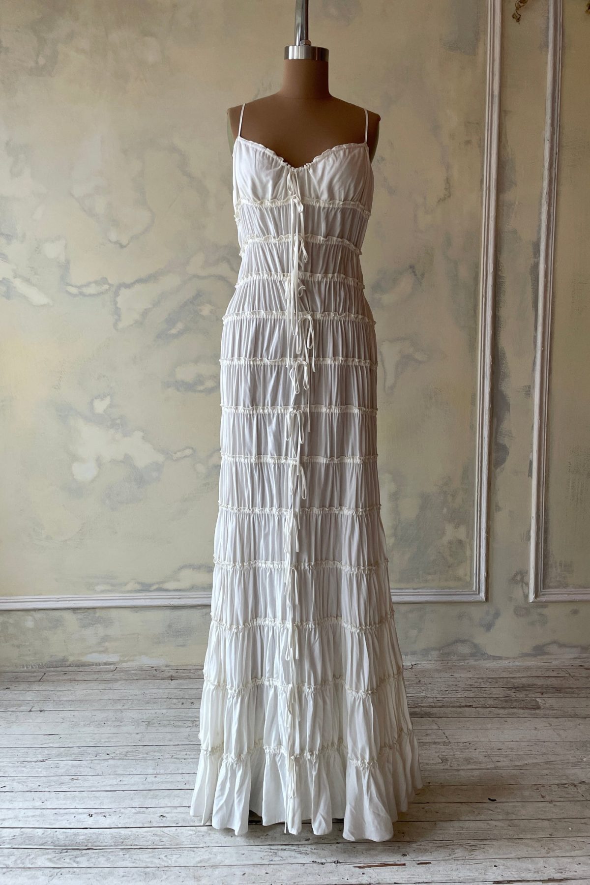 Ruffle Tunnel Gown in Cloud Sample