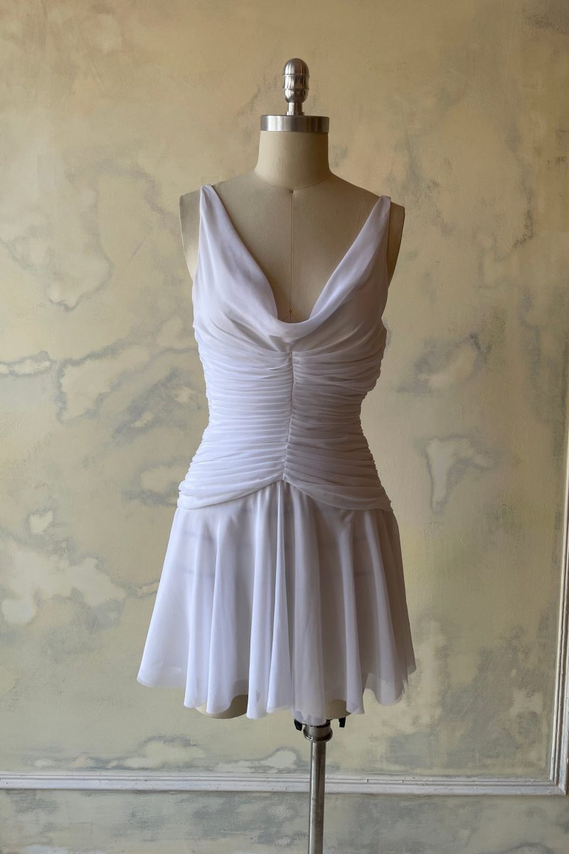 Ruffle Cowl Neck Mini Dress Sample
