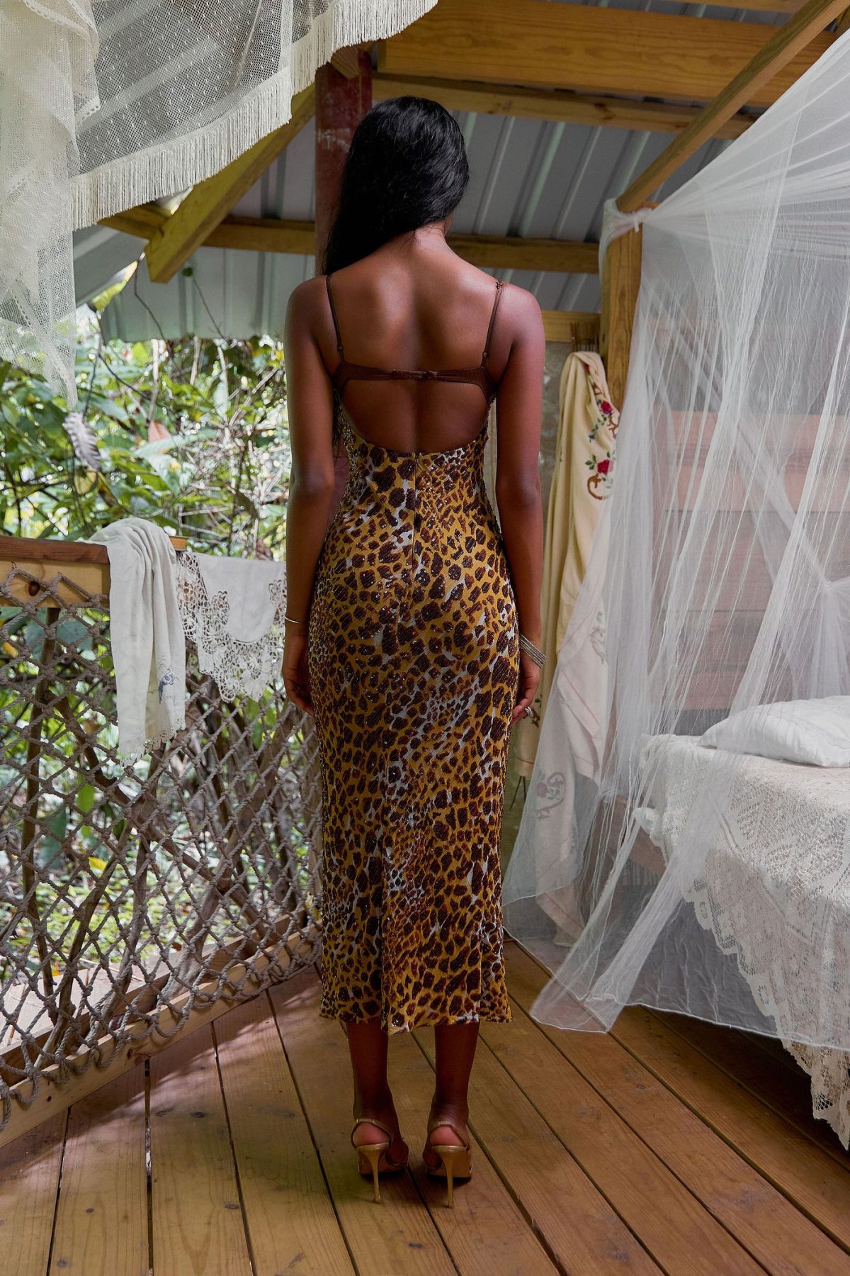 Beaded Giraffe Bias Lady Length Dress