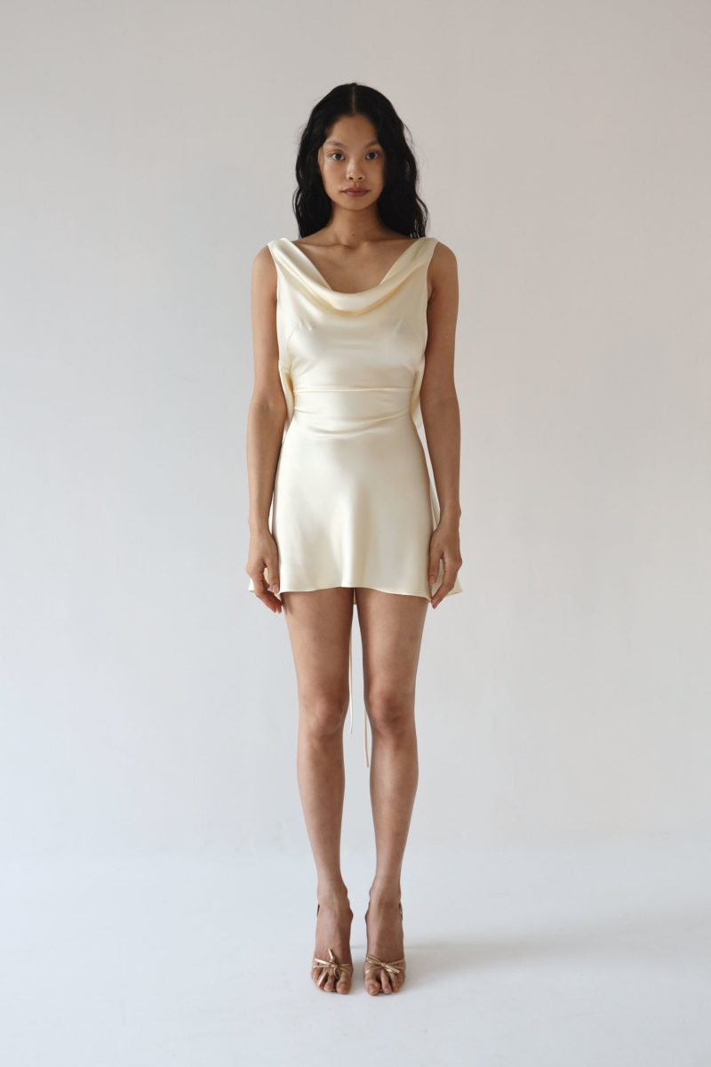 Plunging Back Cowl Mini Dress in Butter