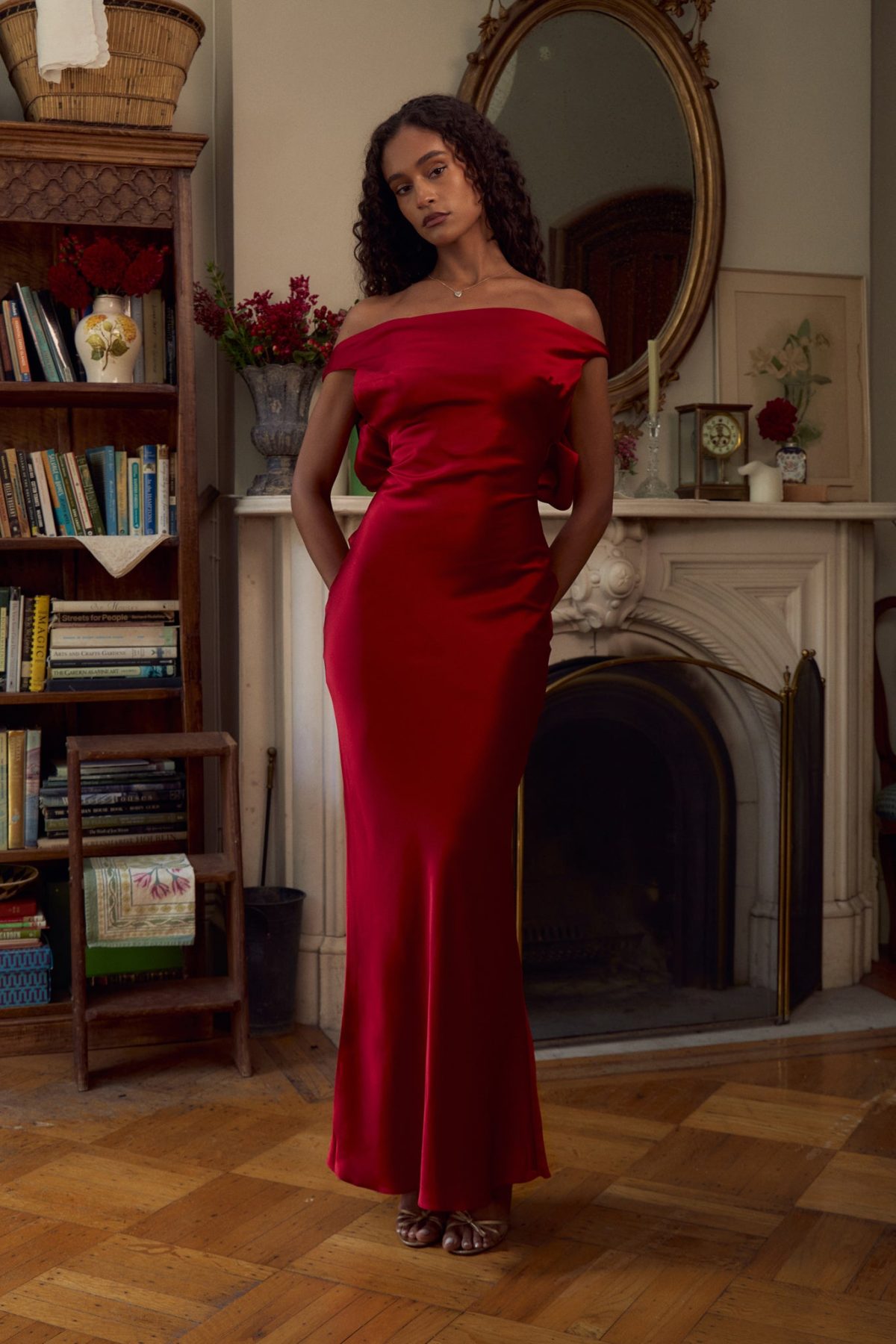 Plunging Back Cowl Dress in Scarlet